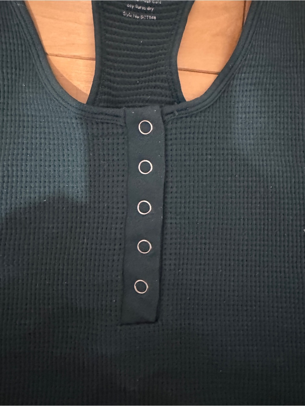 Snap-Front Ribbed Racerback Tank Top — Teal - Picture 2 of 4